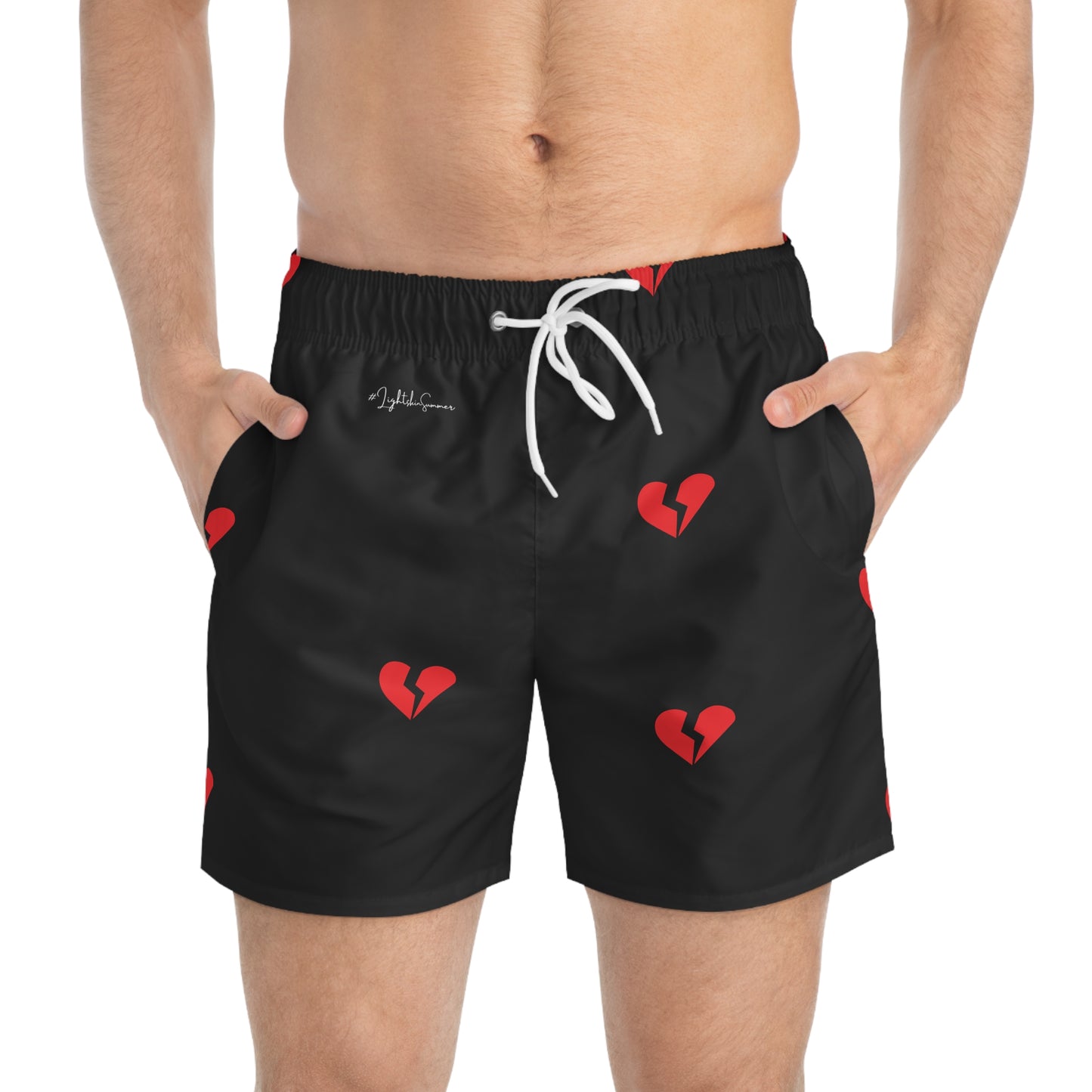 Heartbreak #LightSkinSummer Swim Trunks | Black/Red Style