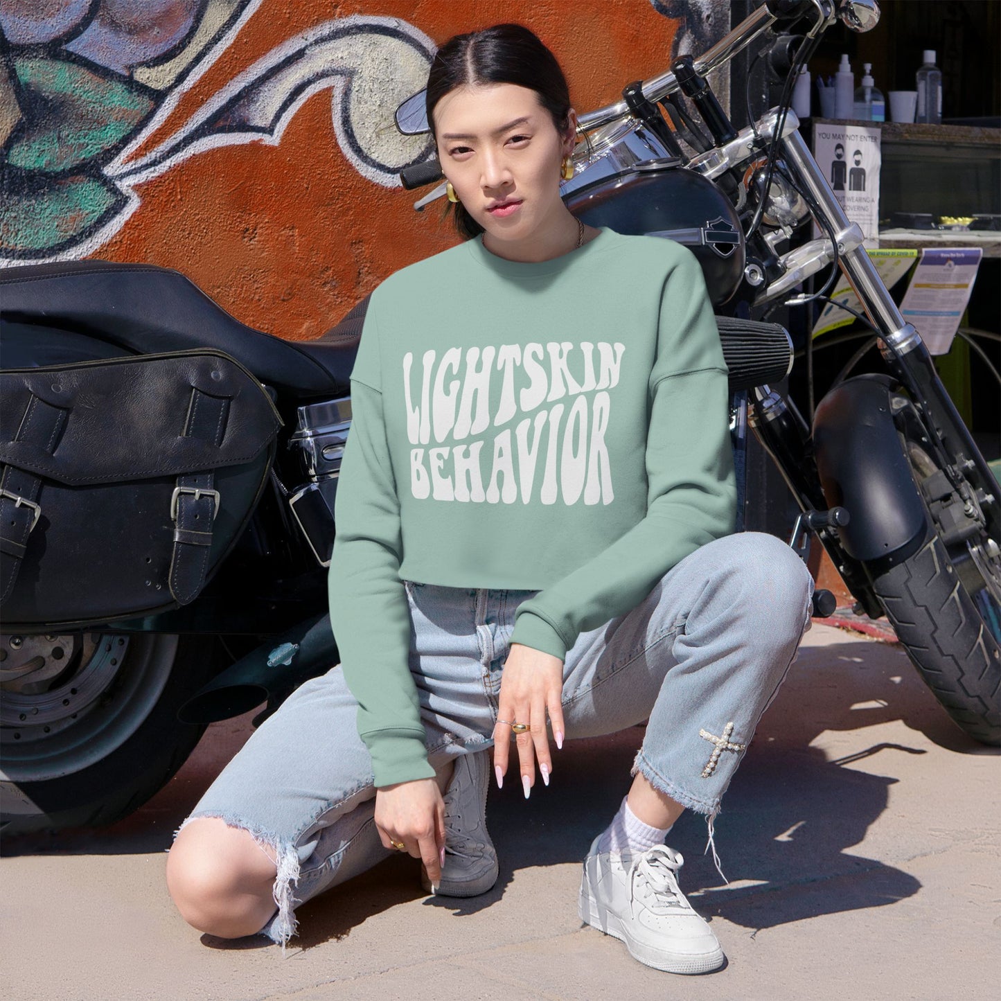 "Lightskin Behavior" White Lettering | Trendy Women's Cropped Sweatshirt [Colorways]