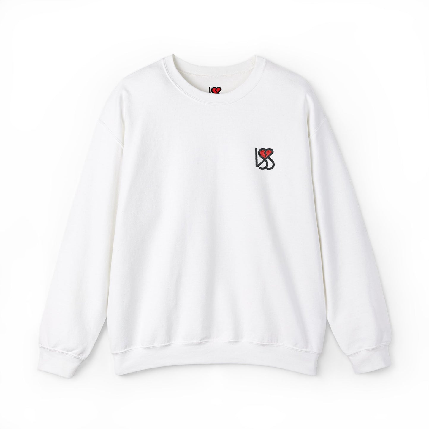 Embroidered LSS Heart Black Logo | White Unisex Heavy Blend™ Crewneck Sweatshirt