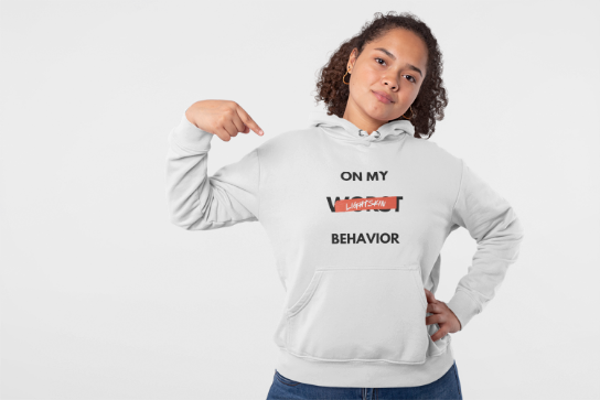 "On My Worst Behavior" | Unisex College Hoodie [Colorways]