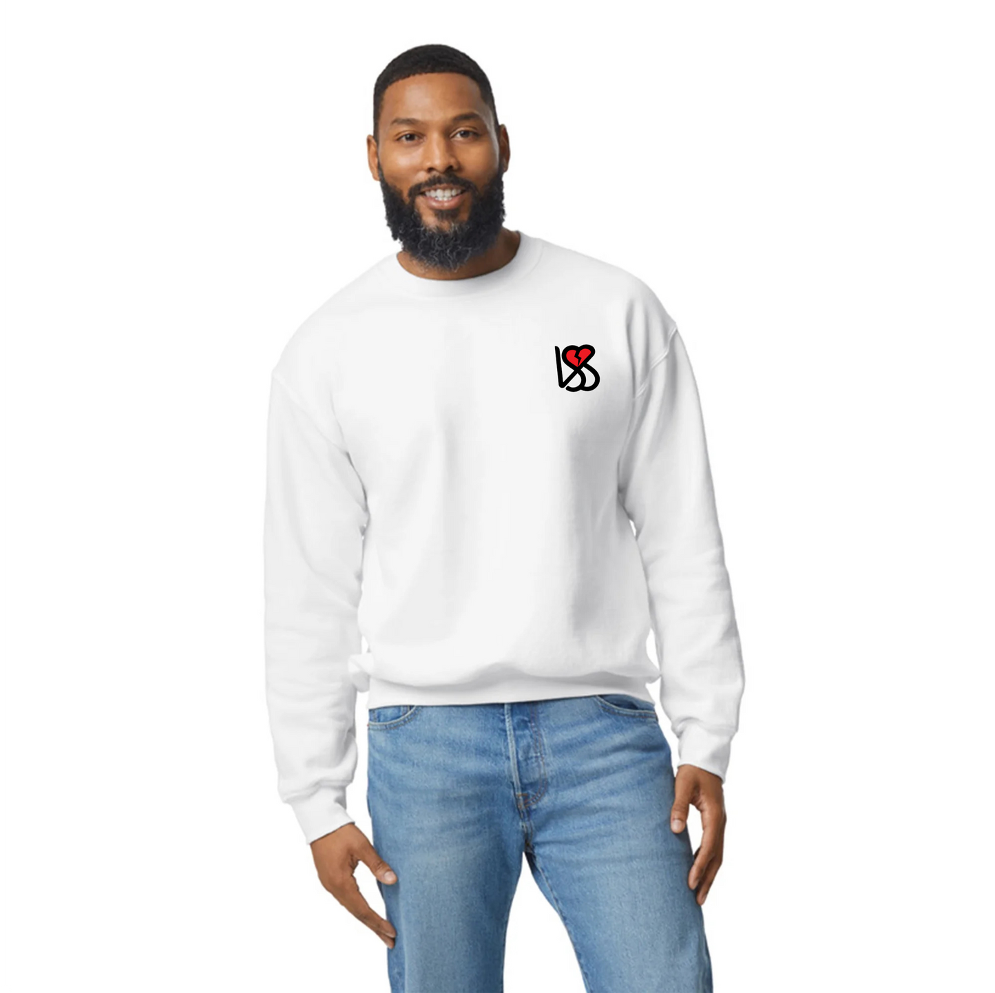 Embroidered LSS Heart Black Logo | White Unisex Heavy Blend™ Crewneck Sweatshirt