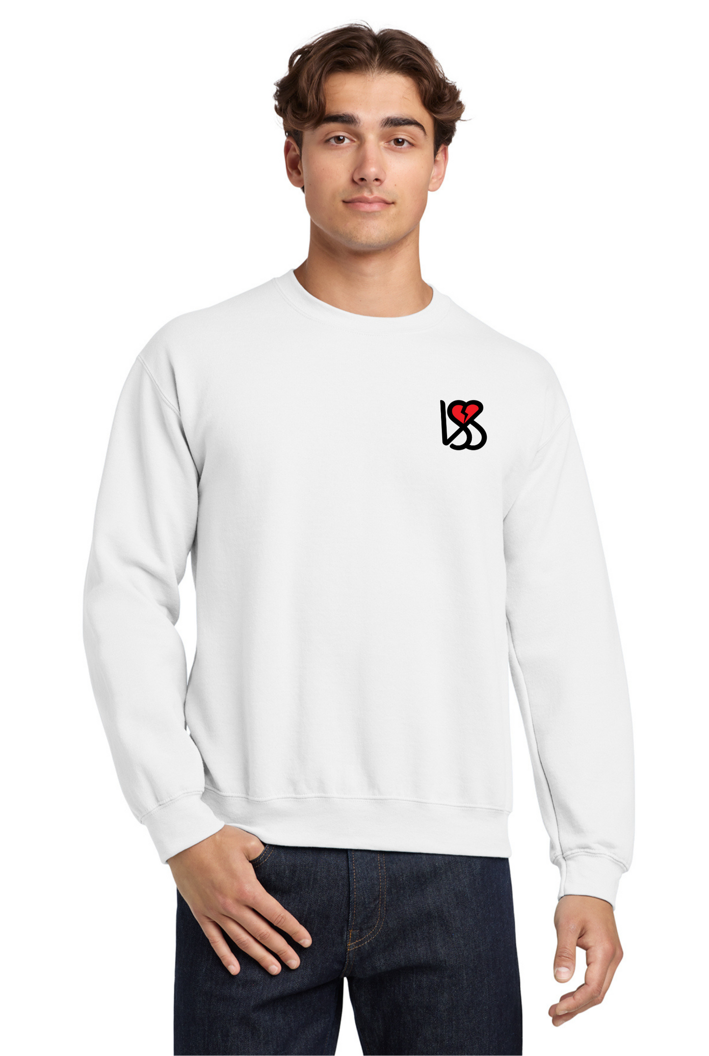Embroidered LSS Heart Black Logo | White Unisex Heavy Blend™ Crewneck Sweatshirt