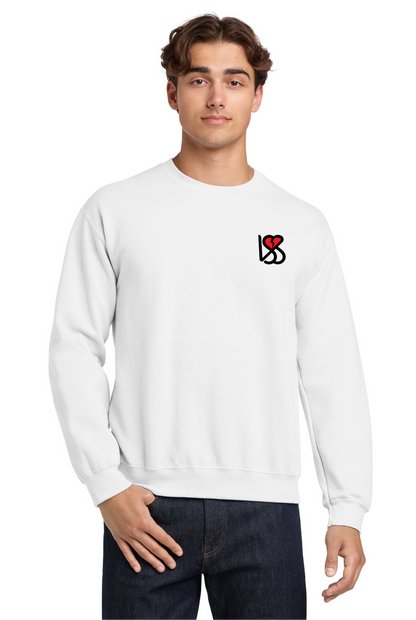 Embroidered LSS Heart Black Logo | White Unisex Heavy Blend™ Crewneck Sweatshirt