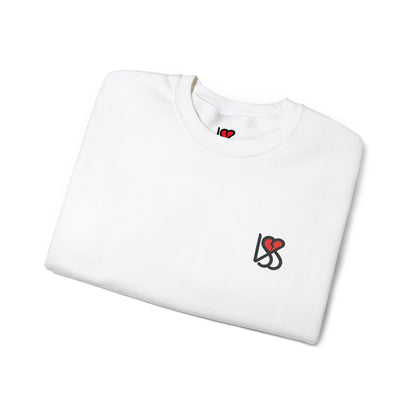 Embroidered LSS Heart Black Logo | White Unisex Heavy Blend™ Crewneck Sweatshirt