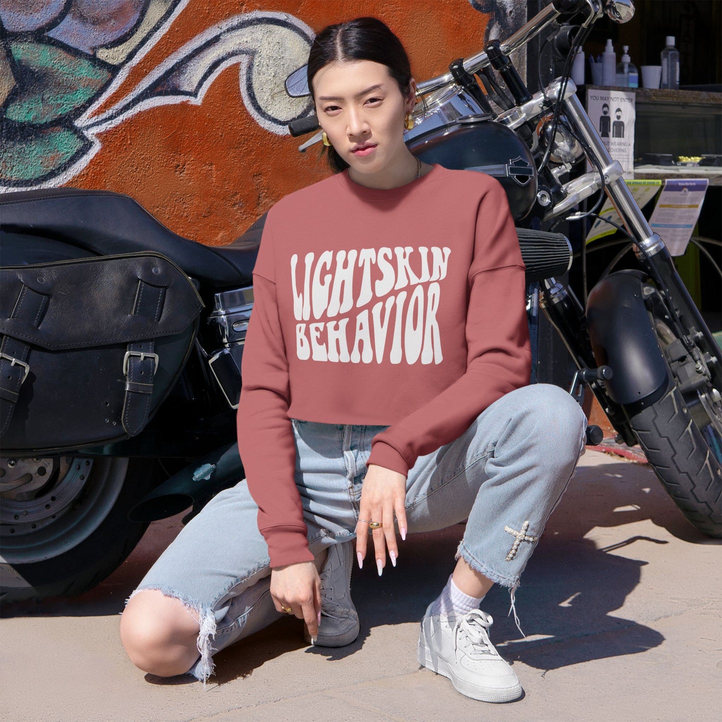 "Lightskin Behavior" White Lettering | Trendy Women's Cropped Sweatshirt [Colorways]