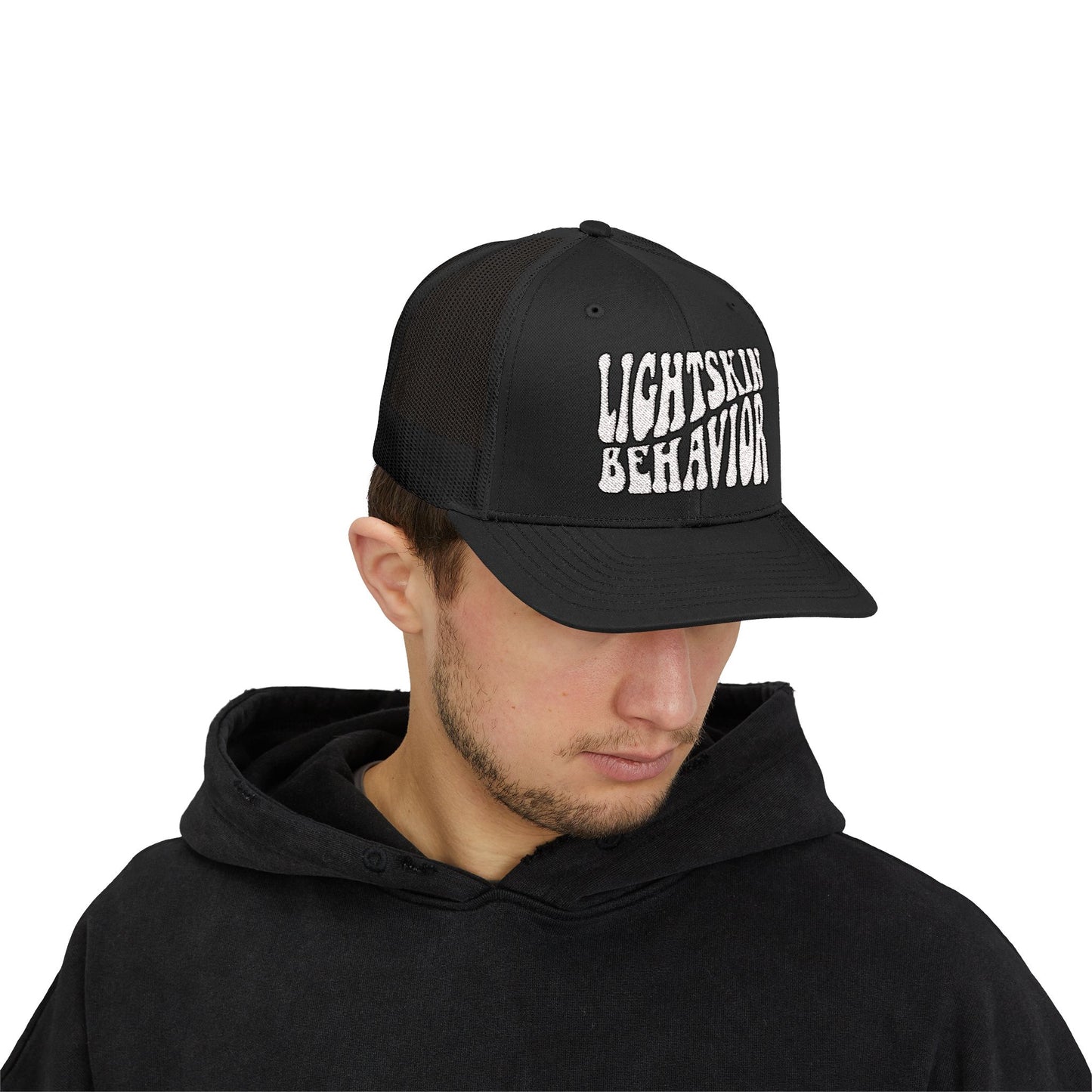 LightSkin Behavior Embroidered Snapback Trucker Cap - Trendy Adjustable Hat